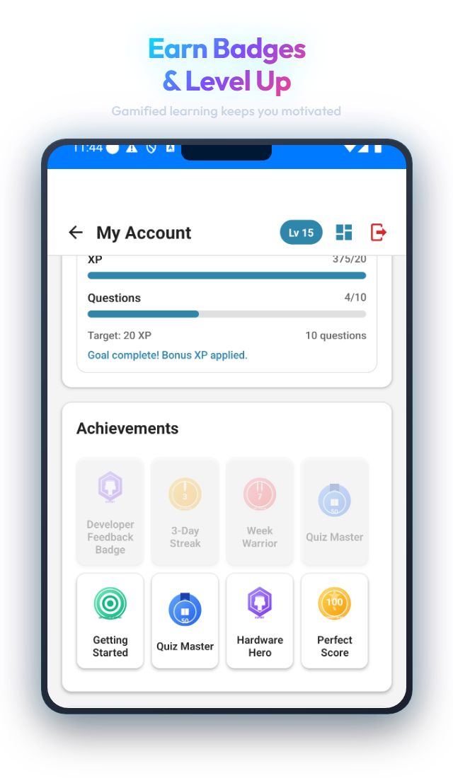 Certcy achievements and badges with gamified learning