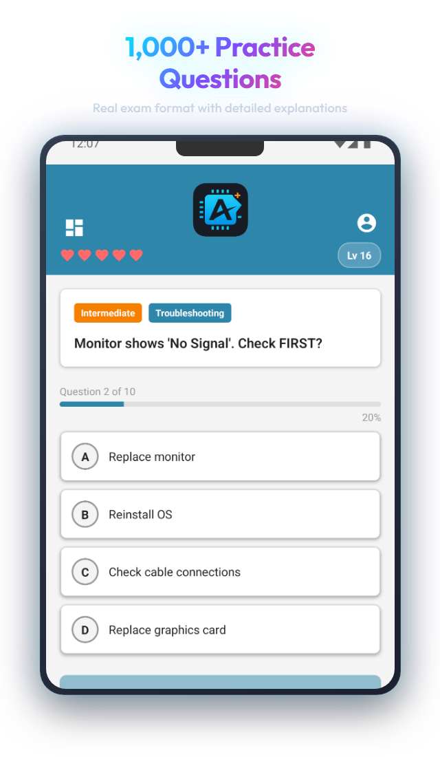 Certcy quiz screen with practice questions in real exam format